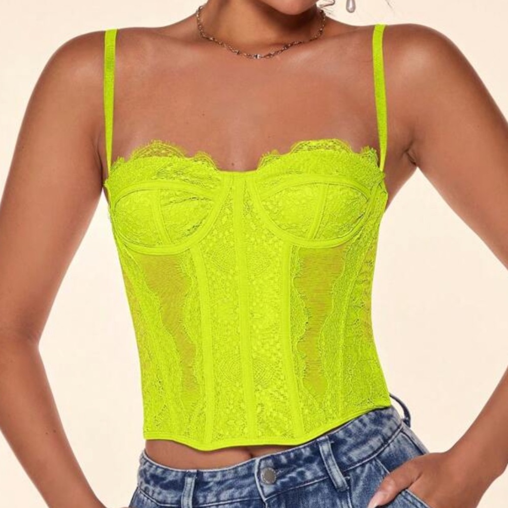 SHEIN Bright Yellow Lace Crop Top
